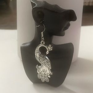 Silver plated peacock earrings